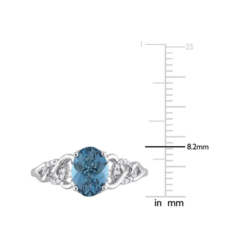 1 5/8 Carat London Blue Topaz Ring in 10K White Gold with Diamonds