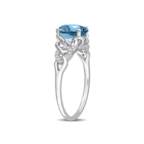 1 5/8 Carat London Blue Topaz Ring in 10K White Gold with Diamonds