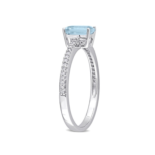 7/10 Carat Emerald Cut Blue Topaz & Diamond Solitaire Ring in 10K White Gold
