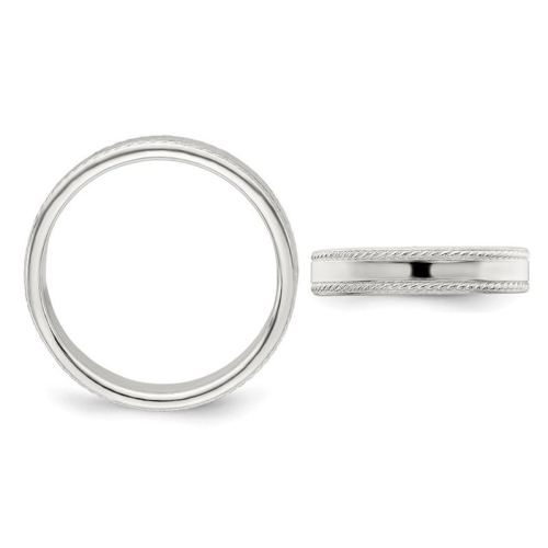 Ladies or Mens Sterling Silver 4mm Edge Design Wedding Band Ring