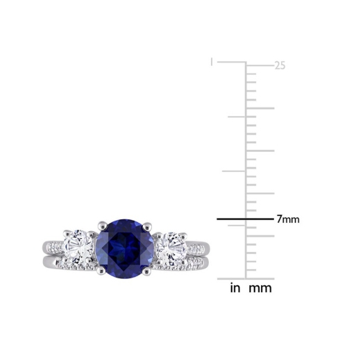 1.60 Carat Lab-Created Blue Sapphire Engagement Ring & Bridal Wedding Set with Diamonds 10K White Gold