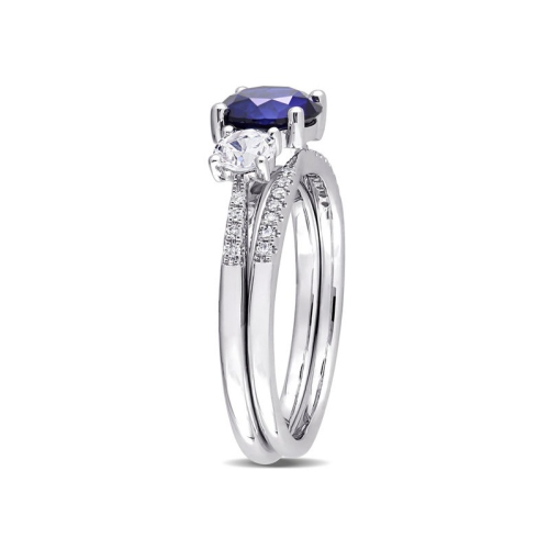 1.60 Carat Lab-Created Blue Sapphire Engagement Ring & Bridal Wedding Set with Diamonds 10K White Gold