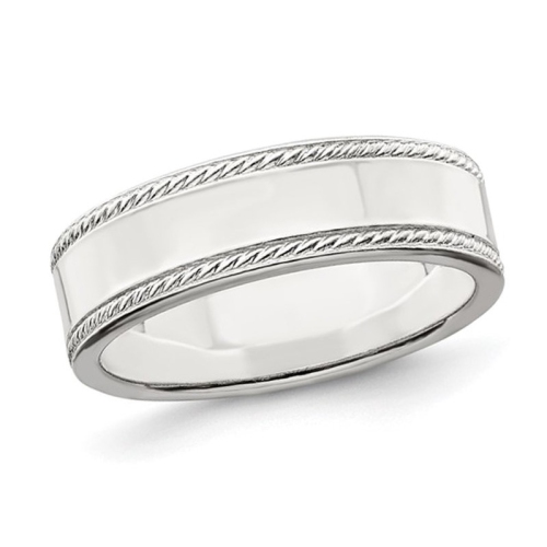 GEM AND HARMONY  Ladies Or Mens Sterling 6MM Edge Design Wedding Band Ring In Silver