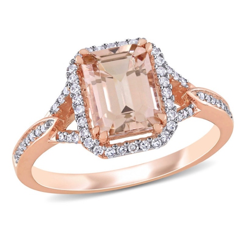 GEM AND HARMONY  1 1/2 Carat (Ctw) Morganite Ring In 14K Rose With Diamonds In Gold