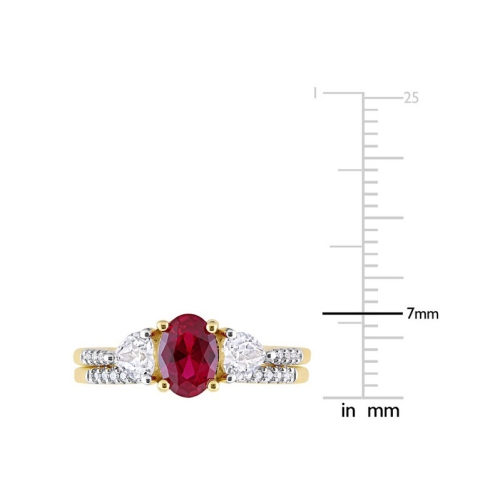1.90 Carat Lab-Created Ruby and White Sapphire Bridal Engagement Wedding Ring Set 10K Yellow Gold