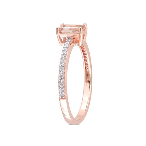 3/5 Carat Emerald-Cut Morganite Ring in 10K Rose Pink Gold with Diamonds