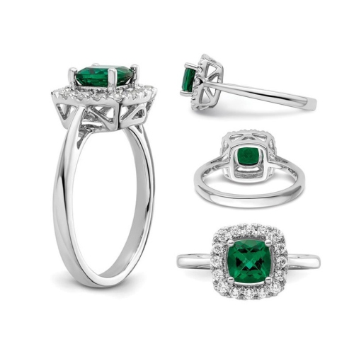 Bague émeraude créée 4/5 carats en or blanc 14K avec diamants de laboratoire 1/4 carat (CTW)