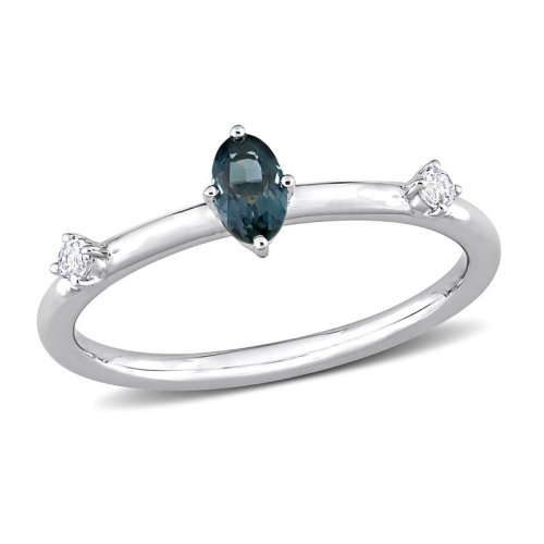 GEM AND HARMONY  1/3 Carat (Ctw) London Topaz Ring In 10K White Gold With White Topaz In Blue