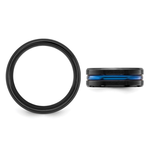 Mens Black Titanium and Blue Plating Wedding Band Ring