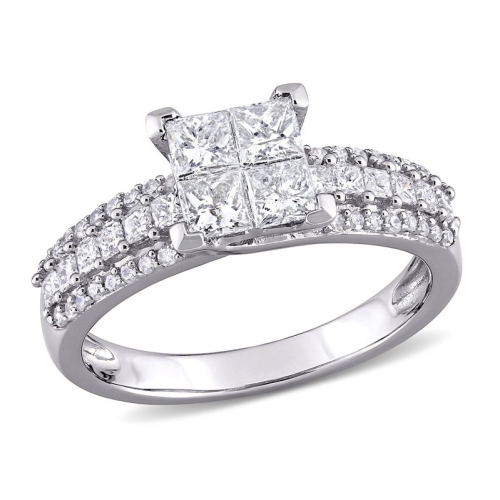 GEM AND HARMONY  1.00 Carat (Ctw H-I, I2-I3) Princess-Cut Diamond Engagement Ring In 10K Gold In White