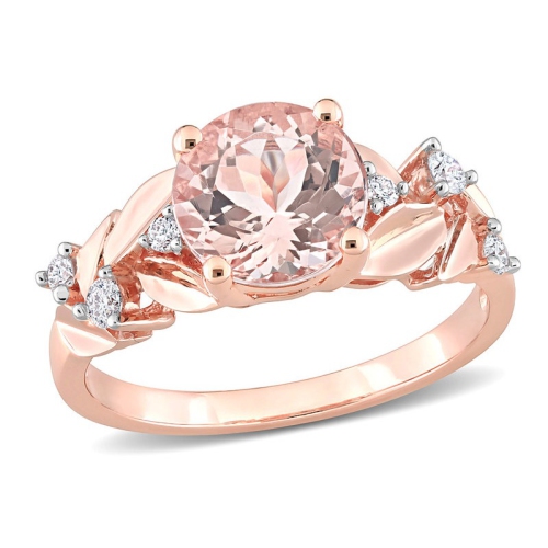 GEM AND HARMONY  1.75 Carat (Ctw) Morganite Floral Ring In 10K Rose Gold With Diamonds In Pink