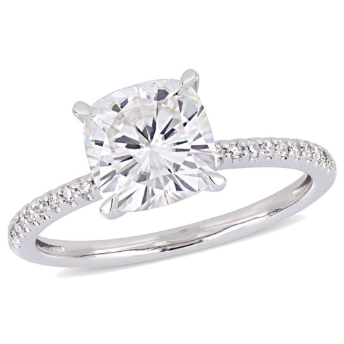 GEM AND HARMONY  2.00 Carat (Ctw) Synthetic Moissanite Engagement Ring In 14K Gold With Diamonds 1/10 Carat (Ctw I1-I2) In White