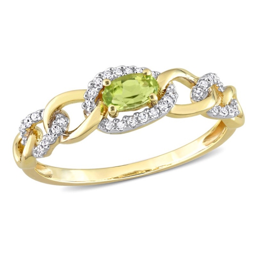 1/4 Carat Peridot Link Ring in 10K Yellow Gold with Diamonds