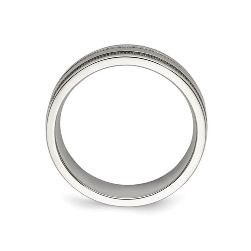 Mens or Ladies Stainless Steel Grooved Wedding Band Ring