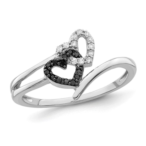 GEM AND HARMONY  Black & Diamond Accent Heart Promise Ring In Sterling Silver In White