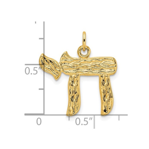 Textured Chai Pendant Necklace in 14K Yellow Gold with Chain