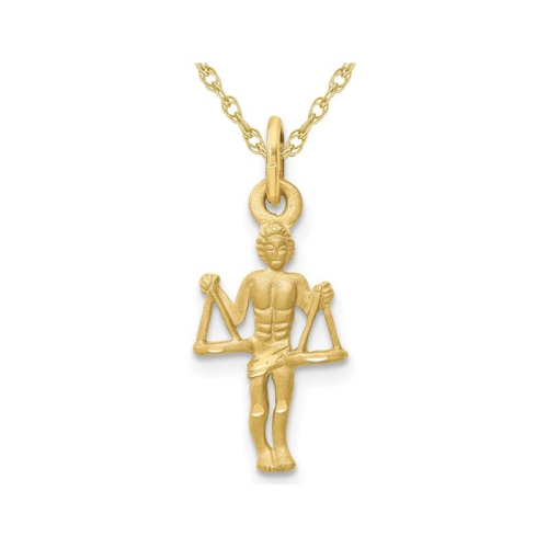GEM AND HARMONY  10K Gold Libra Charm Zodiac Astrology Pendant Necklace With Chain In Yellow