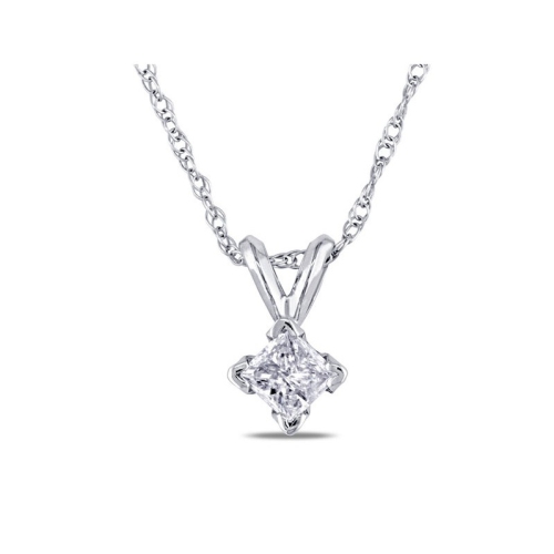1/4 Carat Princess Cut Solitaire Diamond Pendant in 14K White Gold with Chain