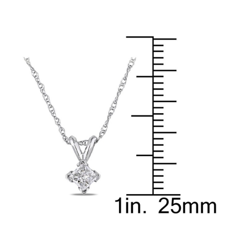 1/4 Carat Princess Cut Solitaire Diamond Pendant in 14K White Gold with Chain