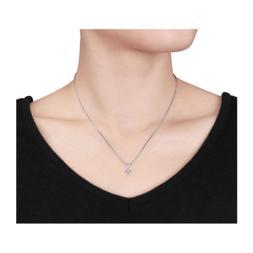 1/4 Carat Princess Cut Solitaire Diamond Pendant in 14K White Gold with Chain