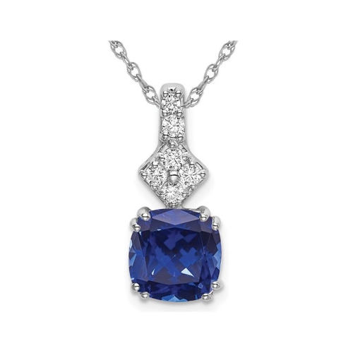 GEM AND HARMONY  3.05 Carat (Ctw) Lab-Created Sapphire Pendant Necklace With Lab-Grown Diamonds In 14K White Gold With Chain In Blue