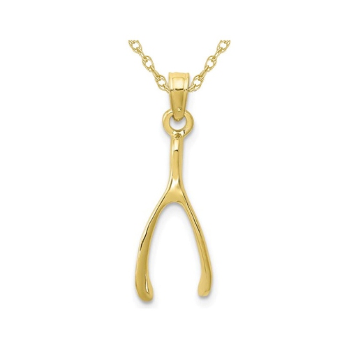 GEM AND HARMONY  10K Gold Polished Wishbone Charm Pendant Necklace With Chain In Yellow