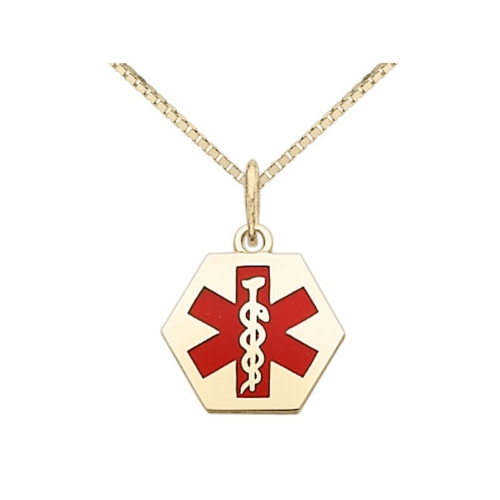Collier à pendentif en or jaune 14K ct avec chaîne ID de Medical Alert
