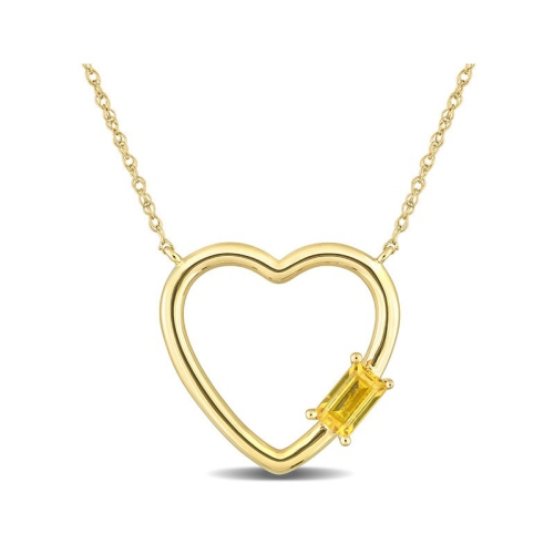 GEM AND HARMONY  1/3 Carat (Ctw) Sapphire Heart Pendant Necklace In 10K Gold With Chain In Yellow