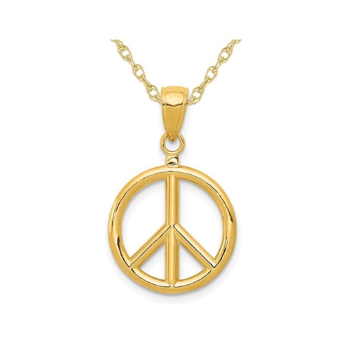 GEM AND HARMONY  14K Gold Peace Sign Charm Pendant Necklace With Chain In Yellow