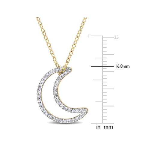 1/5 Carat Diamond Moon Charm Pendant Necklace in Yellow Plated Silver with Chain