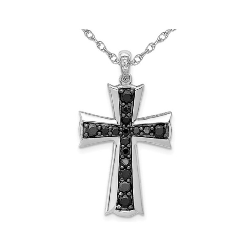 GEM AND HARMONY  5/8 Carat (Ctw) Black & Diamond Cross Pendant Necklace In 14K Gold With Chain In White