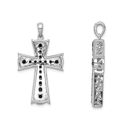 5/8 Carat Black & White Diamond Cross Pendant Necklace in 14K White Gold with Chain