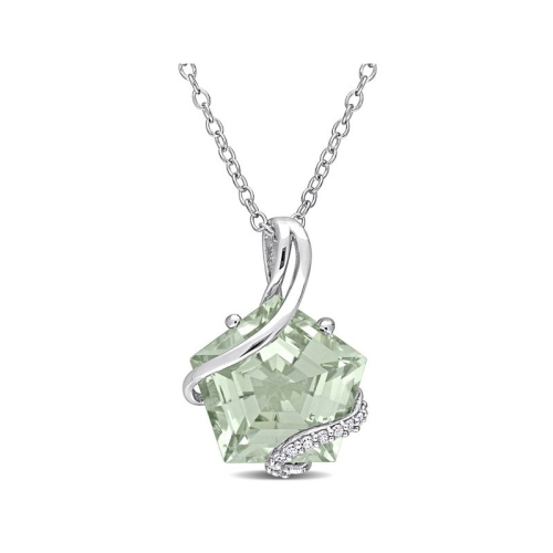 6.50 Carat Green Quartz Pendant Necklace in Rose Pink Plated Sterling Silver with Chain