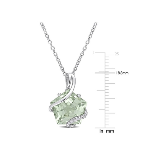 6.50 Carat Green Quartz Pendant Necklace in Rose Pink Plated Sterling Silver with Chain