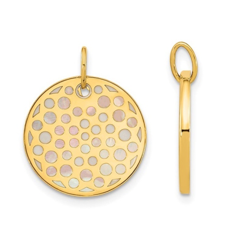 14K Yellow Gold Mother of Pearl Planet Earth Charm Pendant Necklace with Chain