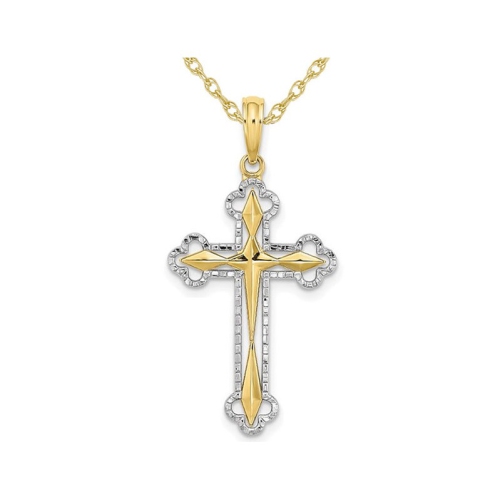 GEM AND HARMONY  10K Gold Reversible Cross Charm Pendant Necklace With Chain In Yellow