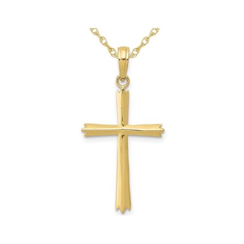 GEM AND HARMONY  10K Gold Polished Cross Pendant Necklace With Chain In Yellow