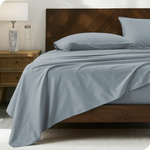 BARE HOME  100% Organic Cotton Sheet Set - Crisp Percale Weave - Lightweight & Breathable (Dusty Blue, Queen)