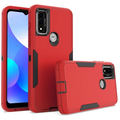 【CSmart】 Dual Layers Heavy Duty Rubber Armor Bumper Hard Case Cover for Motorola Moto G Pure 2021, Red