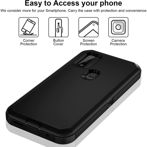 【CSmart】 Dual Layers Heavy Duty Rubber Armor Bumper Hard Case Cover for Motorola Moto G Pure 2021, Red