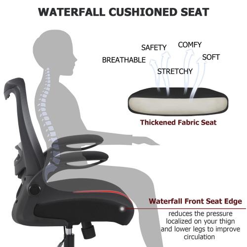 Mesh Office Chair with Flip-up Armrests,Waterfall Cushioned Seat and Lumbar Support , Height Adjustable Task Chair Work Chair Swivel Computer Chair