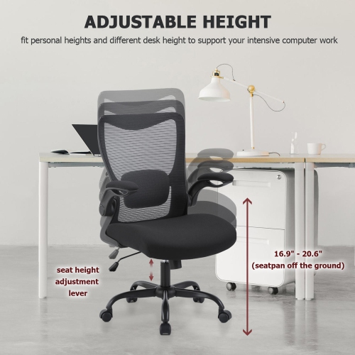 Mesh Office Chair with Flip-up Armrests,Waterfall Cushioned Seat and Lumbar Support , Height Adjustable Task Chair Work Chair Swivel Computer Chair