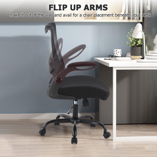 Mesh Office Chair with Flip-up Armrests,Waterfall Cushioned Seat and Lumbar Support , Height Adjustable Task Chair Work Chair Swivel Computer Chair