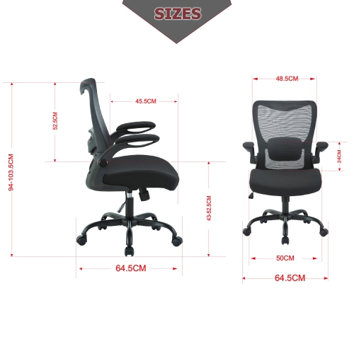 Mesh Office Chair with Flip-up Armrests,Waterfall Cushioned Seat and Lumbar Support , Height Adjustable Task Chair Work Chair Swivel Computer Chair