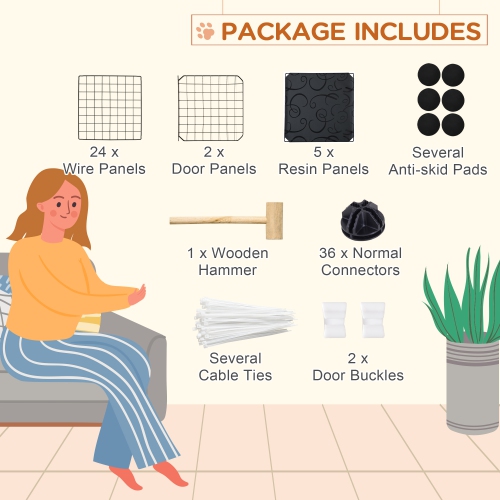 PawHut Pet Playpen, Guinea Pig Playpen, Customizable Rabbit Cage, Portable Metal Wire Pet Small Animal Fence with Door for Chinchilla, Ferret, Indoor