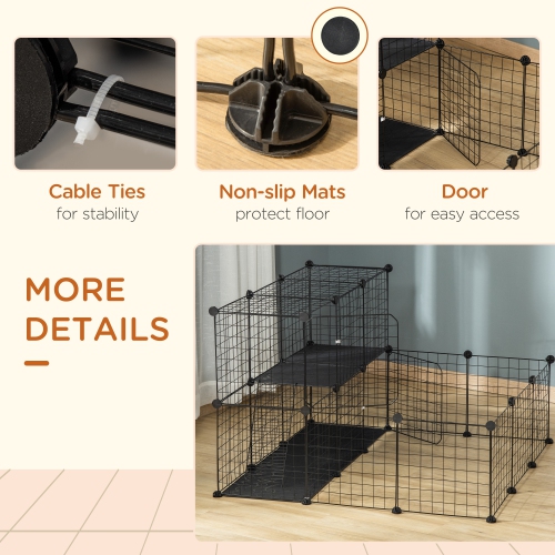 PawHut Pet Playpen, Guinea Pig Playpen, Customizable Rabbit Cage, Portable Metal Wire Pet Small Animal Fence with Door for Chinchilla, Ferret, Indoor
