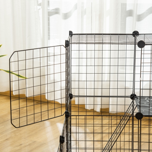 PawHut Pet Playpen, Guinea Pig Playpen, Customizable Rabbit Cage, Portable Metal Wire Pet Small Animal Fence with Door for Chinchilla, Ferret, Indoor