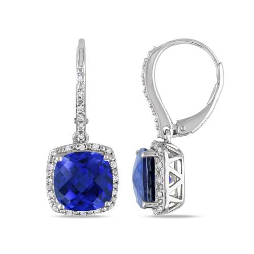 GEM AND HARMONY  Lab-Created Sapphire & Diamond Earrings 6.70 Carat (Ctw) In Sterling Silver In Blue