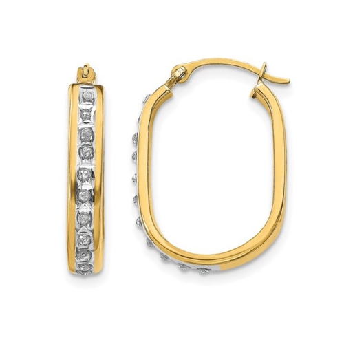 GEM AND HARMONY  Squared Hinged Hoop Earrings In 14K Gold With Accent Diamonds In Yellow