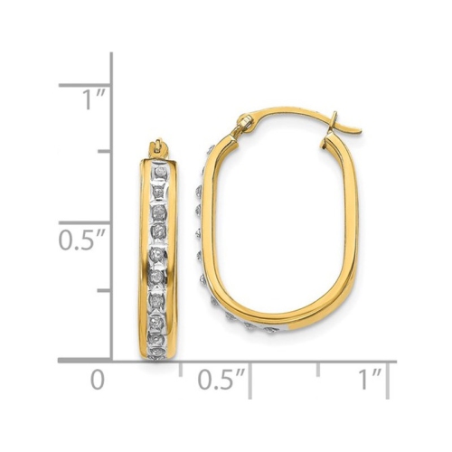 Squared Hinged Hoop Earrings in 14K Yellow Gold with Accent Diamonds